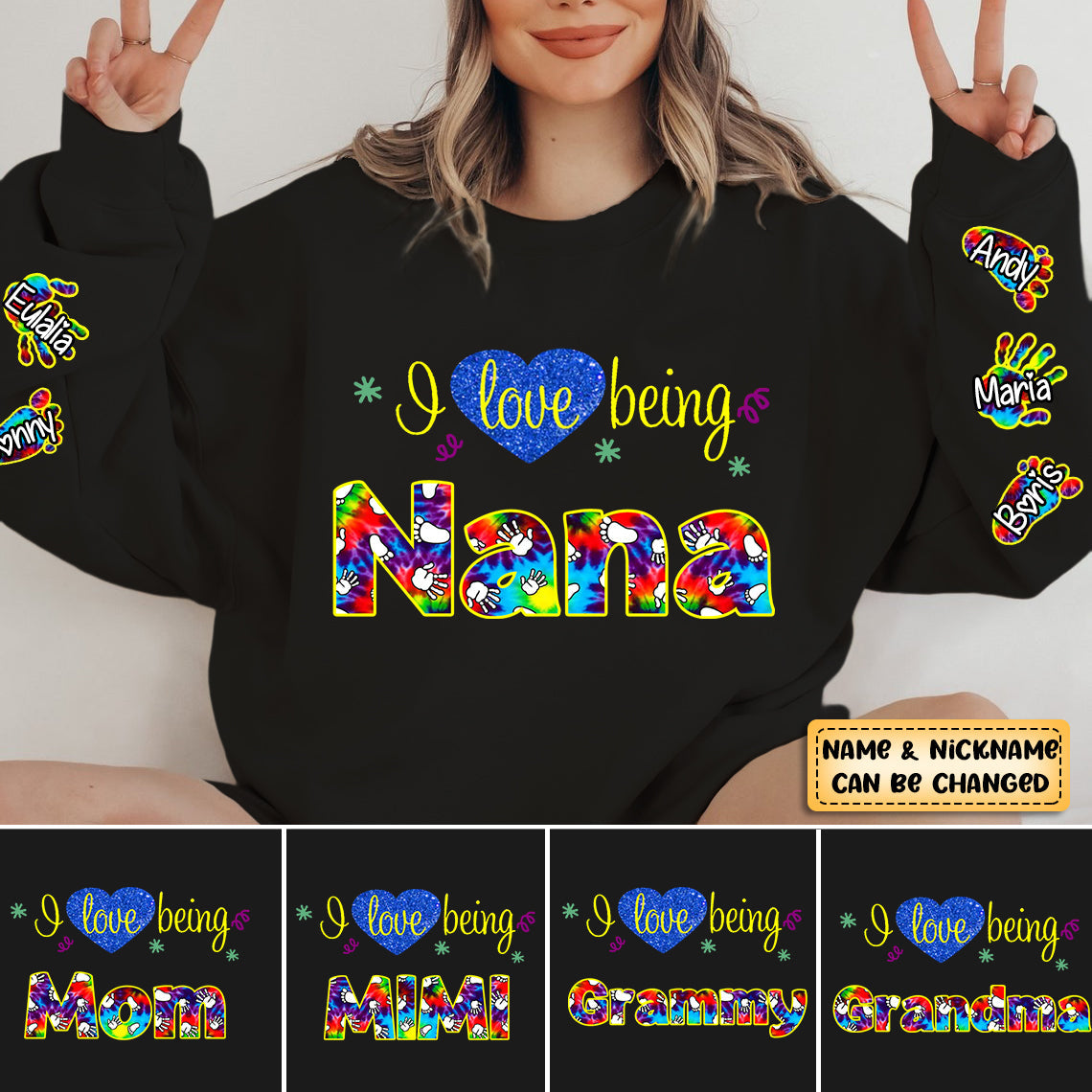 Personalized I Love Being Grandma Handprint Footprint Kid Sweatshirt