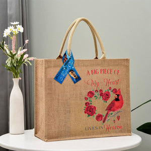 Personalized In Loving Memory Memorial Jute Tote Bag with Ribbon