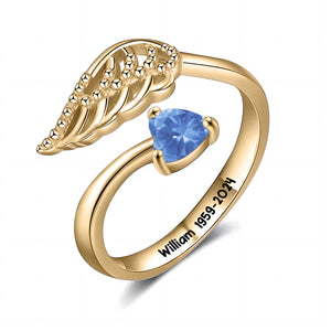 Personalized Angel Wing Ring with Birthstone