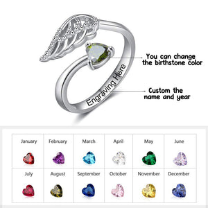 Personalized Angel Wing Ring with Birthstone