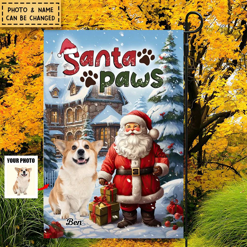 Santa Paws Pet Photo- Personalized Flag Gift For Pet Lover,Christmas Gift