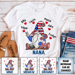 Personalized US 4th of July Grandma Kid Heart American Flag T-shirt