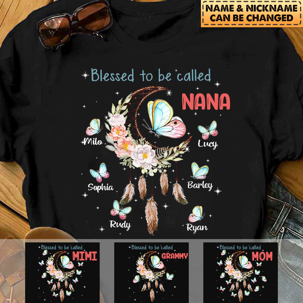 Personalized Blessed Grandma Mom Butterfly Dreamcatcher T-shirt