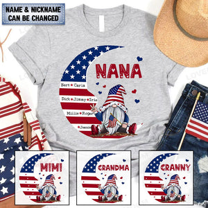 Personalized US 4th of July Grandma Kid Moon American Flag T-shirt