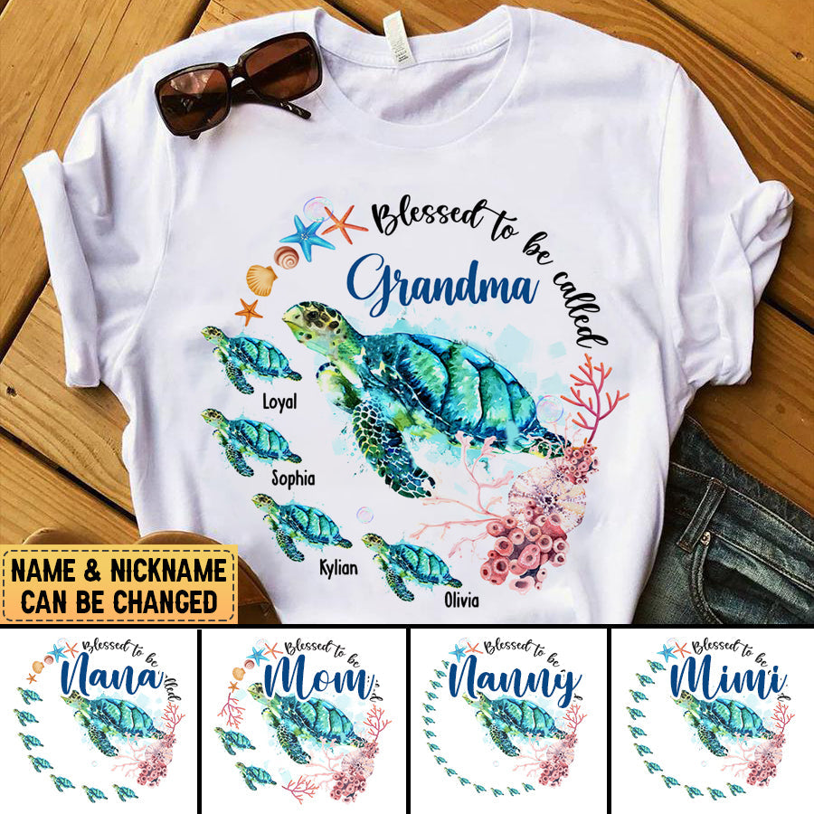 Personalized Blessed To Be Called Grandma Turtle T-shirt