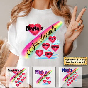 Personalized Grandma's Sweethearts Rainbow Heart Pure Cotton T-Shirt