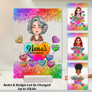 Personalized Grandma Mom Kids Colorful Hearts Acrylic Plaque