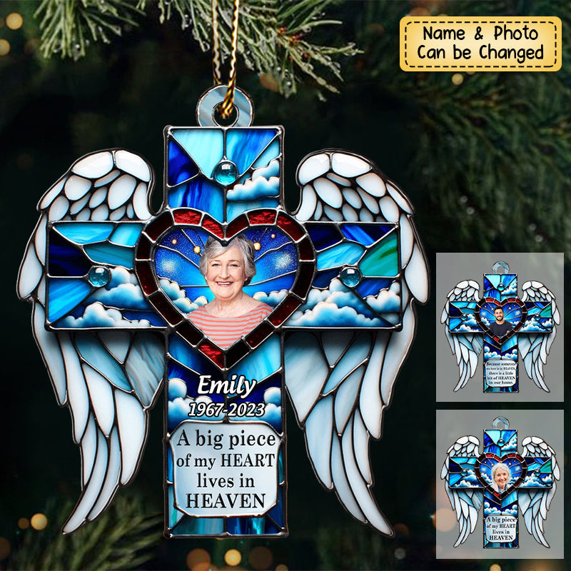 A big piece of my Heart lives in Heaven Memorial Upload Photo Personalized Acrylic Ornament