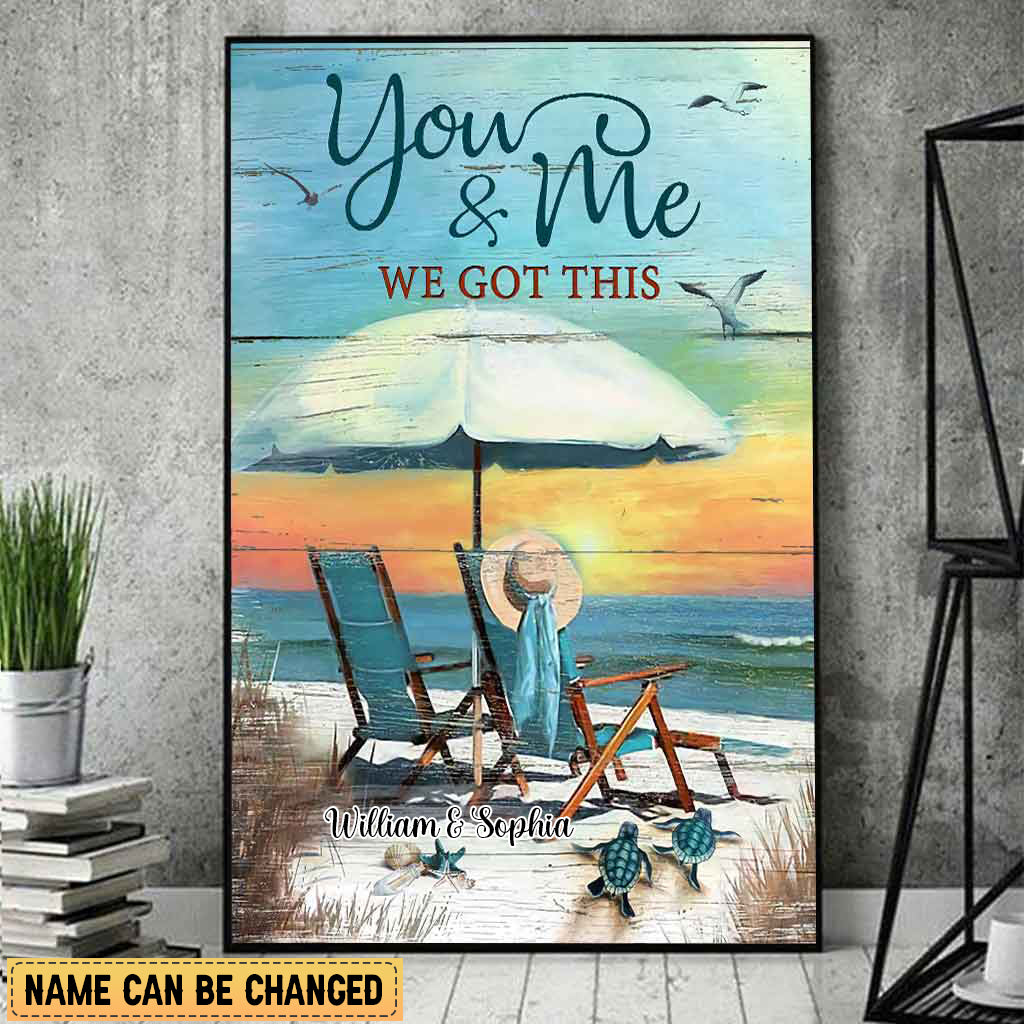 Personalized You And Me Turtle Beach Couple Poster Canvas Print