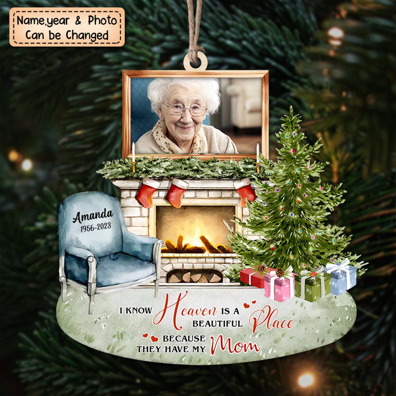 Personalized Heaven is a Beautiful Place Christmas Memorial Ornament