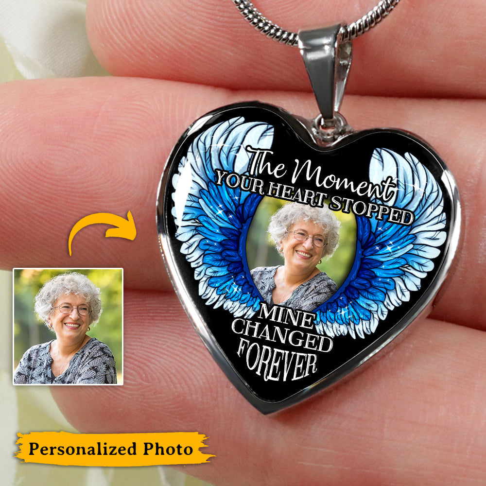 Personalized Memorial Heart Necklace The Moment Your Heart Stopped Wings