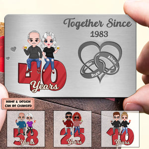 Doll Couple Heart Rings Gift For Him Personalized Metal Wallet Card