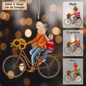 Personalized Grandma Mom With Kid Ride Bike Christmas Ornament