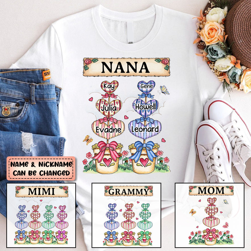 Gift For Grandma Nana Heart Pot Personalized T-Shirt