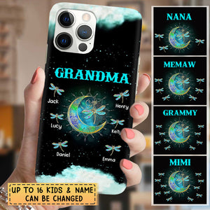 Personalized Grandma Mom Nana Grandkids Dragonfly Moon Phone Case