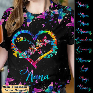 Personalized Grandma Colorful Tie Dye Heart Butterfly Infinity T-shirt