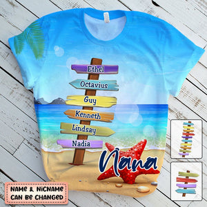 Personalized Beach Signpost Grandma Summer T-Shirt