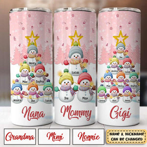 Personalized Snowman Kid Pink Sky Skinny Tumbler