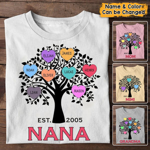 Personalized T-Shirt - Gift For Grandma/Mother Colorful Heart Tree