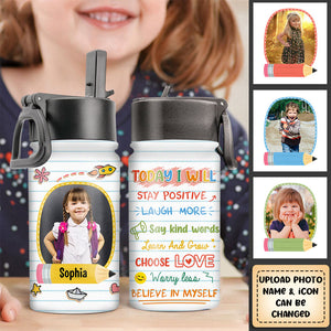 Personalized Back To School Affirmation Kids Water Bottle With Straw Lid