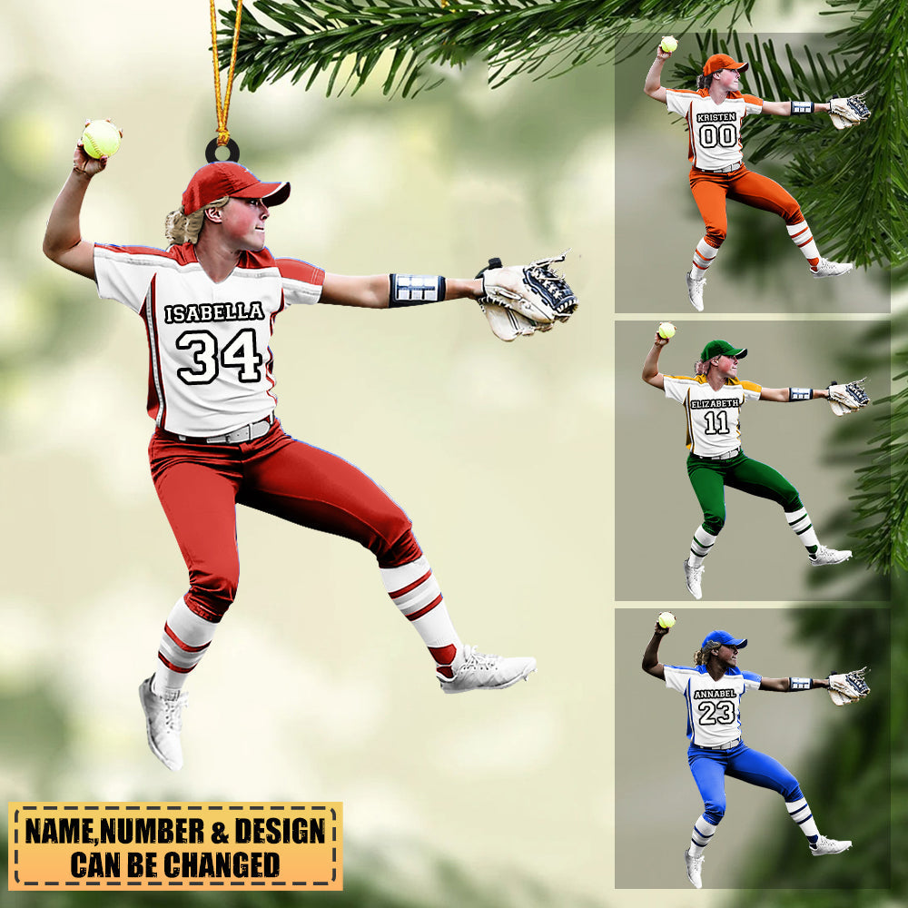 Personalized Female Baseball Players Pitcher Christmas-Two Sided Ornament