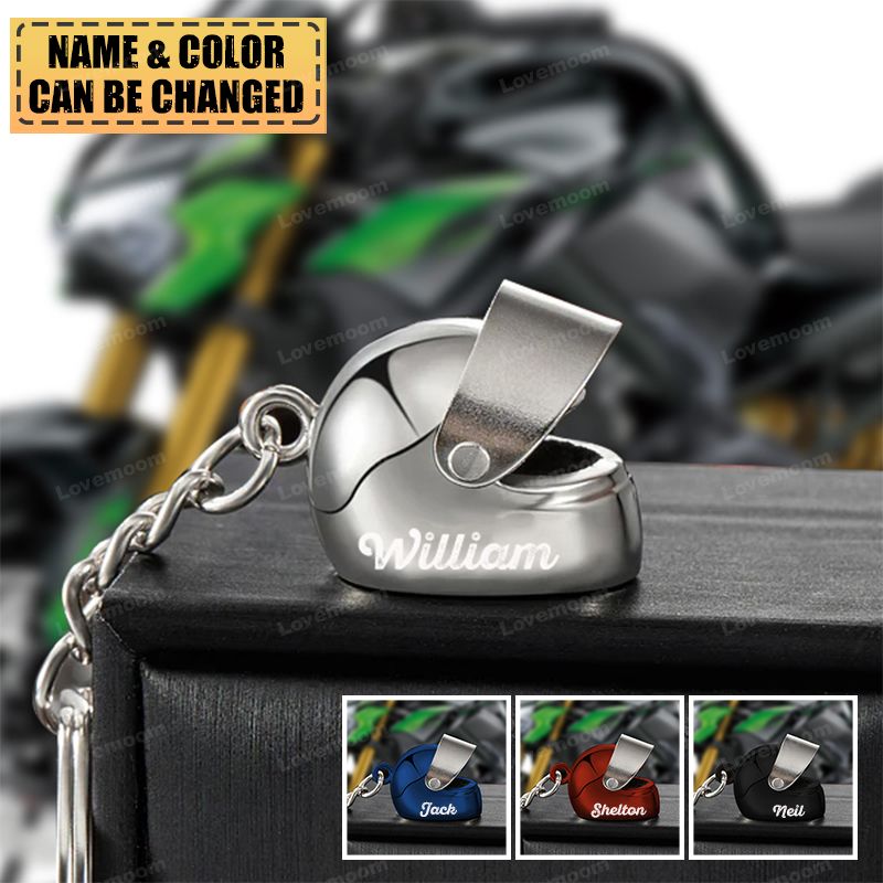 Personalized Name 3D Motorcycle Helmet Keychain Gift for Biker