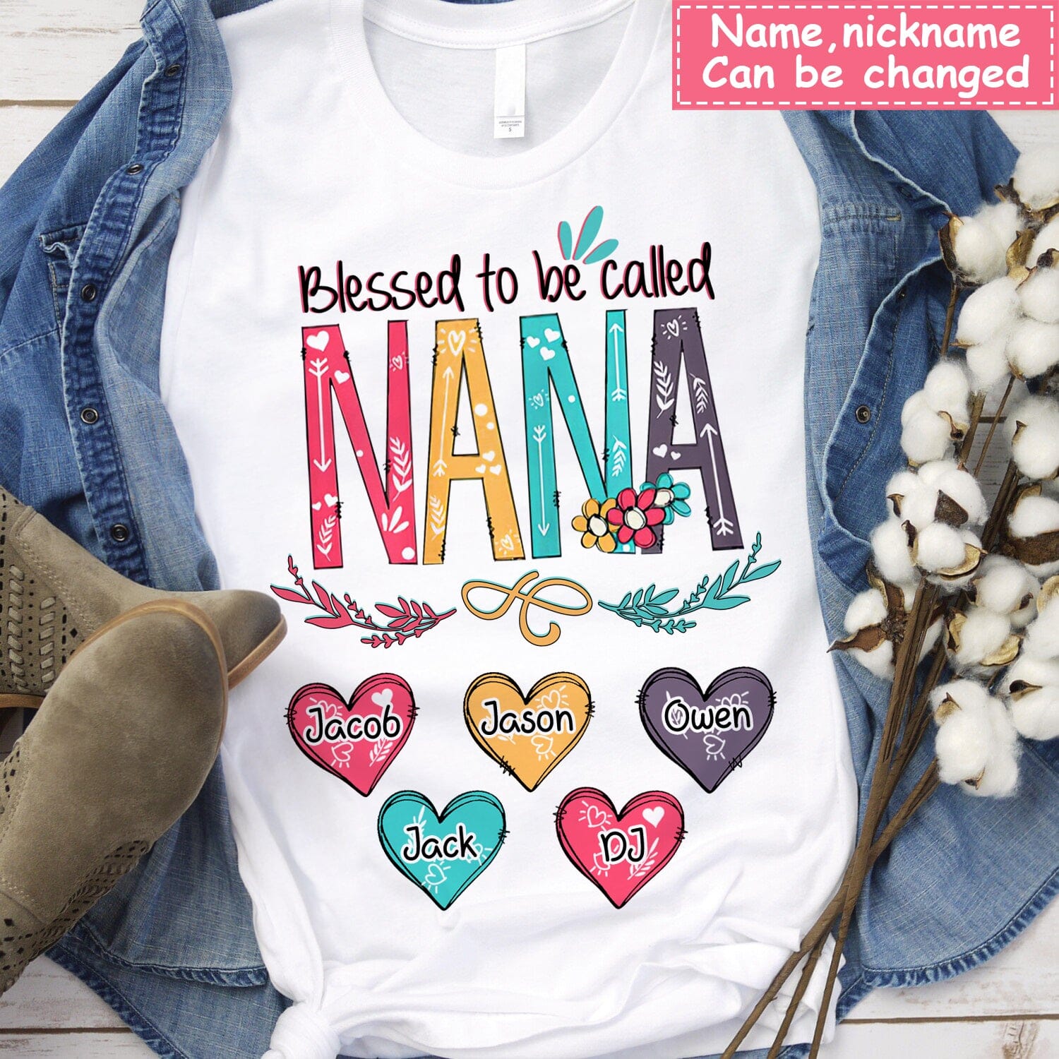 Blessed To be Called Grandma, Nana And Sweer Heart Grandkids Personalized T-shirt