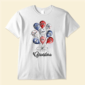 4th of July Grandma Auntie Mom Little Balloon Kids American Flag Pattern Personalized T Shirt