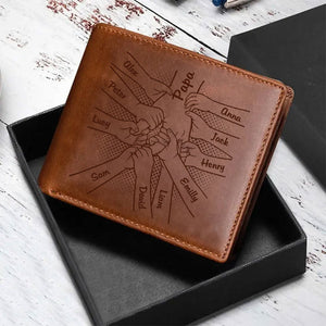 Personalized Hand in Hand Father & Kid Genuine Premium Leather Card Wallet