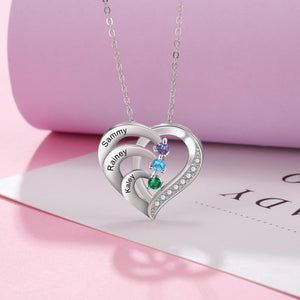 Personalized Mother 2/3/4 BirthStones Names Family Heart Necklace