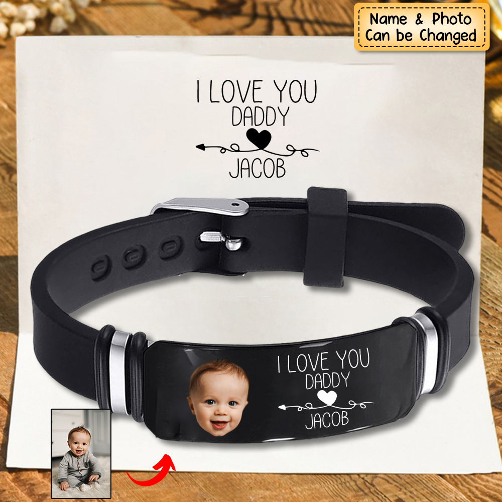 Custom Photo I Love You Dad/Mom - Family Gift - Personalized Engraved Bracelet