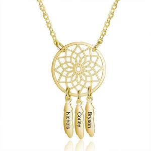 Mother's Day Gift Personalized Dream Catcher Necklace with Engraving Names