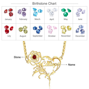 To My Beautiful Wife-Personalized Name Birthstone Rose Heart Shape Necklace