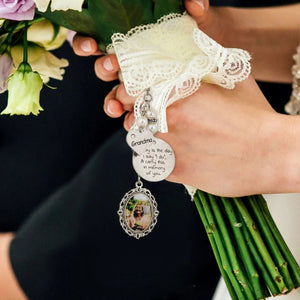 Personalized Lace Oval Photo Bouquet Charm Memorial Wedding Gift for Bride