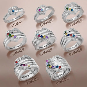 Heart Engraved Name and Birthstone Ring for Women Personalized 925 Sterling Silver Ring