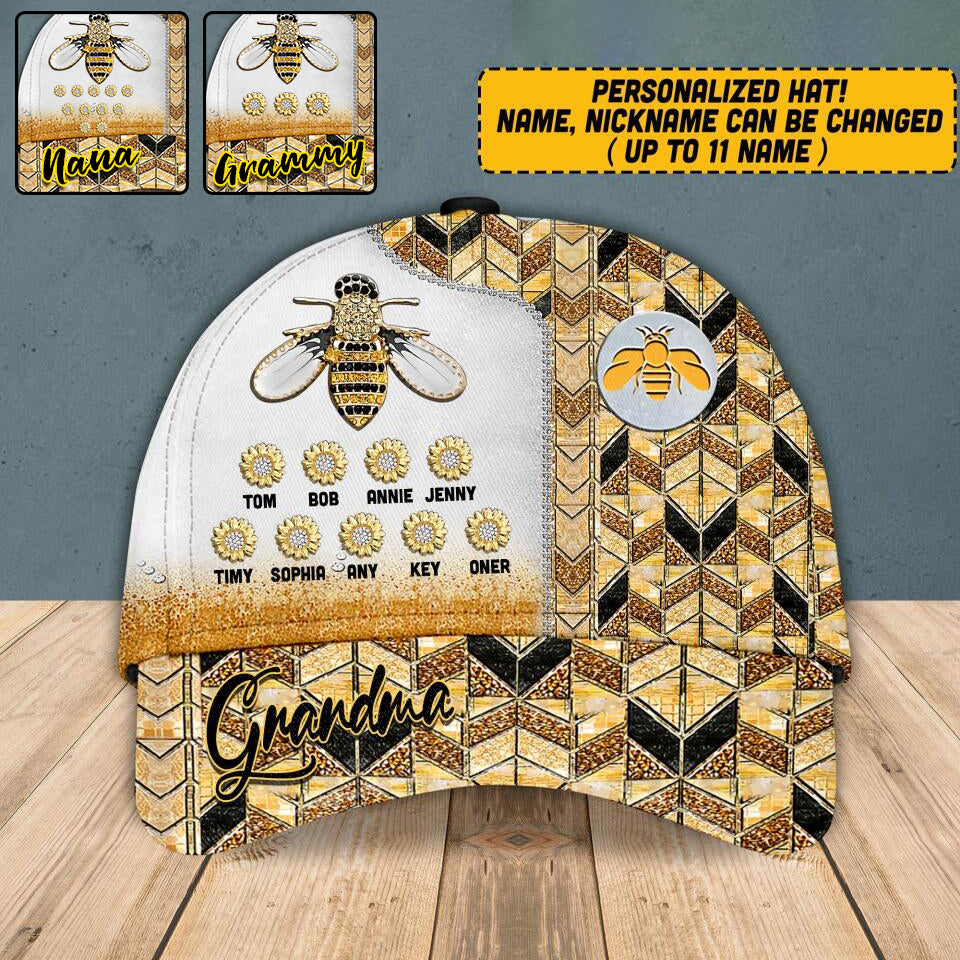 Personalized Grandma's Kid Bee Peaked Cap