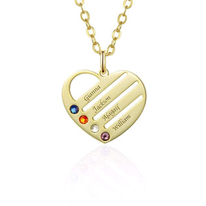 Mother's Day Gift Birthstone Heart Necklace with Engraved Names