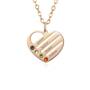 Mother's Day Gift Birthstone Heart Necklace with Engraved Names