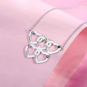 Mother's Day Gift Engraved 1-5 Intertwined Hearts Birthstones Necklace