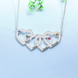 Mother's Day Gift Engraved 1-5 Intertwined Hearts Birthstones Necklace