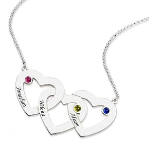 Mother's Day Gift Engraved 1-5 Intertwined Hearts Birthstones Necklace