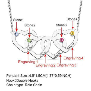 Mother's Day Gift Engraved 1-5 Intertwined Hearts Birthstones Necklace