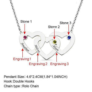 Mother's Day Gift Engraved 1-5 Intertwined Hearts Birthstones Necklace