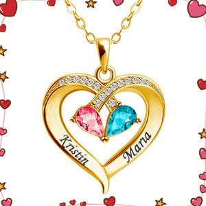 Couple Gift Forever Love Birthstone & Diamond Heart Necklace