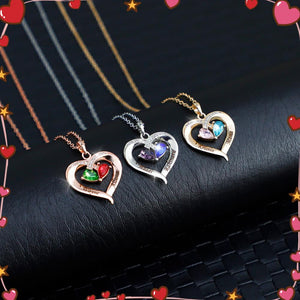 Couple Gift Forever Love Birthstone & Diamond Heart Necklace