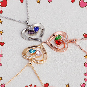 Couple Gift Forever Love Birthstone & Diamond Heart Necklace