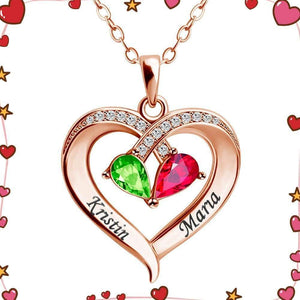 Couple Gift Forever Love Birthstone & Diamond Heart Necklace