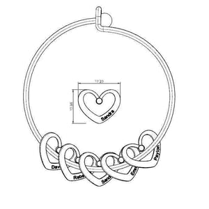 Mother's Day Gift Heart Charm Bangle with Personalized Birthstones and Names