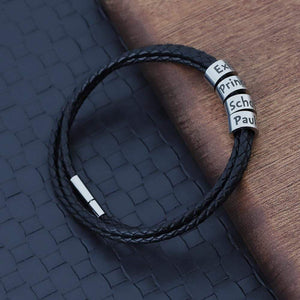 Father's Day Gift Men's Leather Bracelet with Small Custom Beads