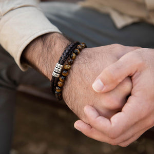 Father's Day Gift Men's Leather Bracelet with Small Custom Beads